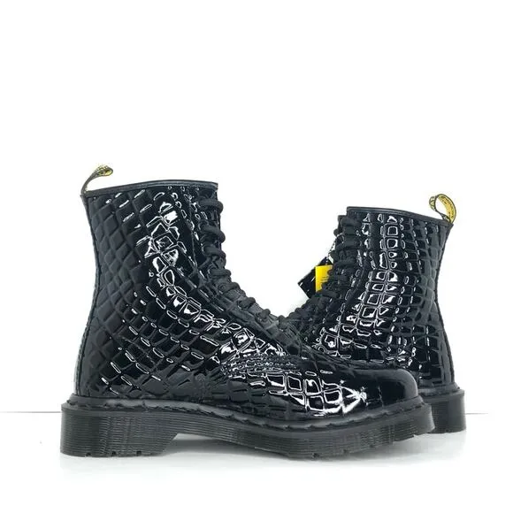 Dr Martens Patent Croc Emboss Black Leather Ankle Lace Up Boots Women’s 7 Shoes
