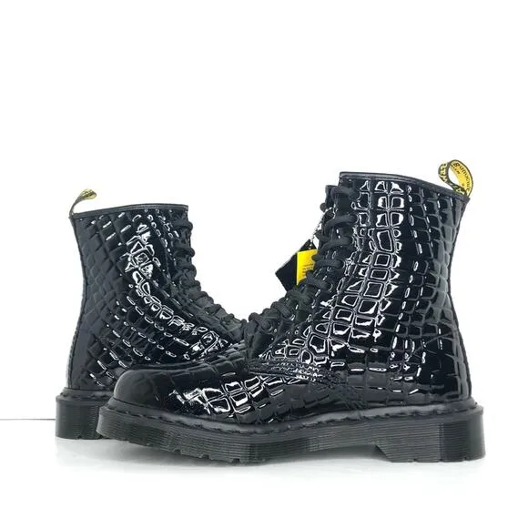 Dr Martens Patent Croc Emboss Black Leather Ankle Lace Up Boots Women’s 7 Shoes