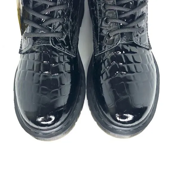 Dr Martens Patent Croc Emboss Black Leather Ankle Lace Up Boots Women’s 7 Shoes