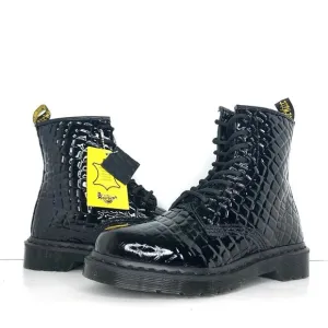 Dr Martens Patent Croc Emboss Black Leather Ankle Lace Up Boots Women’s 7 Shoes