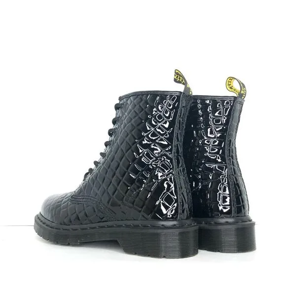 Dr Martens Patent Croc Emboss Black Leather Ankle Lace Up Boots Women’s 7 Shoes