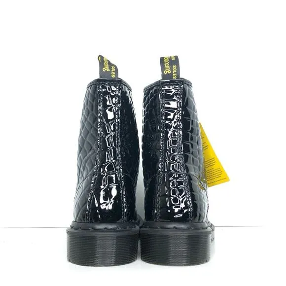 Dr Martens Patent Croc Emboss Black Leather Ankle Lace Up Boots Women’s 7 Shoes