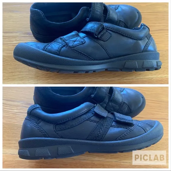 ECCO Little Boys Kids Black Leather Sneakers Casual Shoes Grip Strap Sz 3 EUR 34