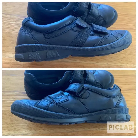 ECCO Little Boys Kids Black Leather Sneakers Casual Shoes Grip Strap Sz 3 EUR 34