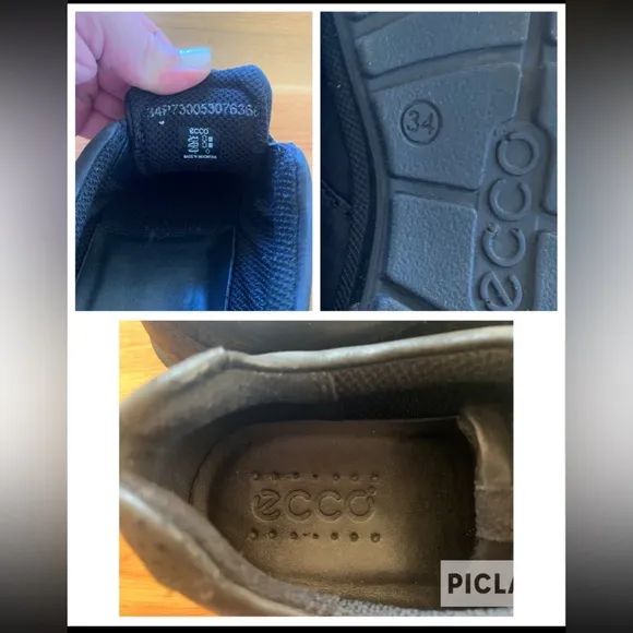 ECCO Little Boys Kids Black Leather Sneakers Casual Shoes Grip Strap Sz 3 EUR 34