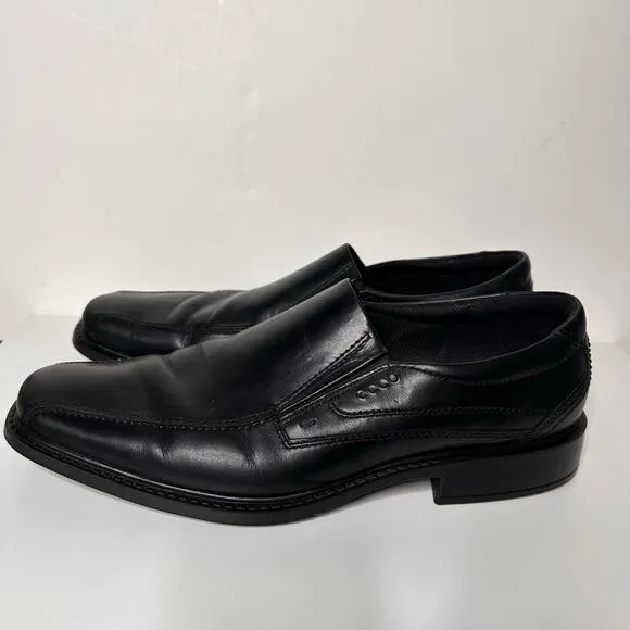 Ecco Mens Jersey Slip On Loafer Dress Shoes Black Leather Work Office 47 13 13.5