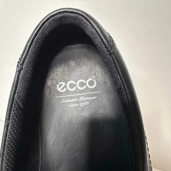 Ecco Mens Jersey Slip On Loafer Dress Shoes Black Leather Work Office 47 13 13.5