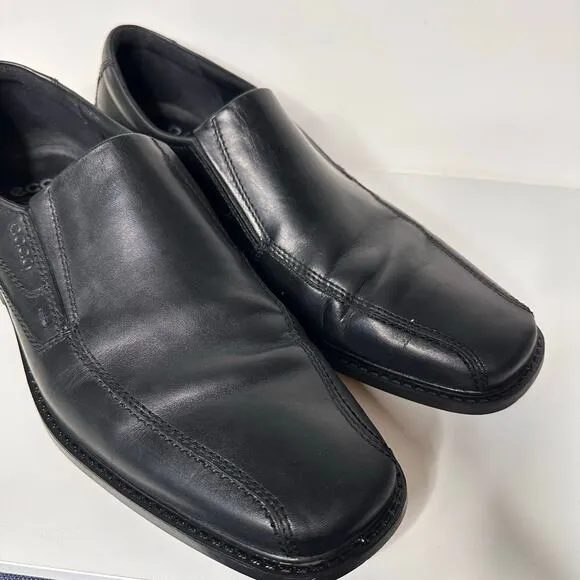 Ecco Mens Jersey Slip On Loafer Dress Shoes Black Leather Work Office 47 13 13.5