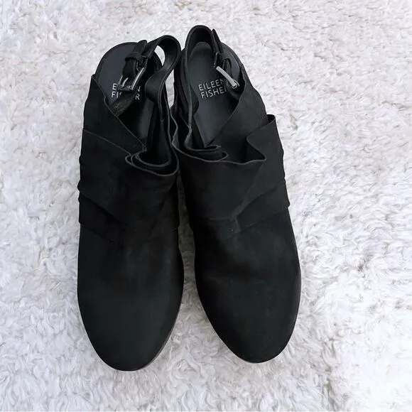 EILEEN FISHER  Black Suede Closed Toe Mules Platform Slingbacks Women's Size 10