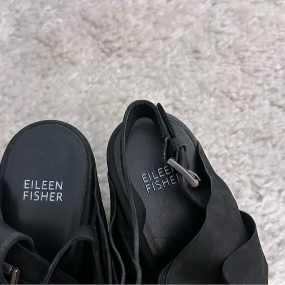 EILEEN FISHER  Black Suede Closed Toe Mules Platform Slingbacks Women's Size 10