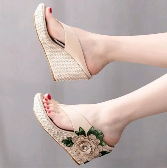 Embroidered Wedge Heel Waterproof Platform Sandals,Women's Platform Wedges