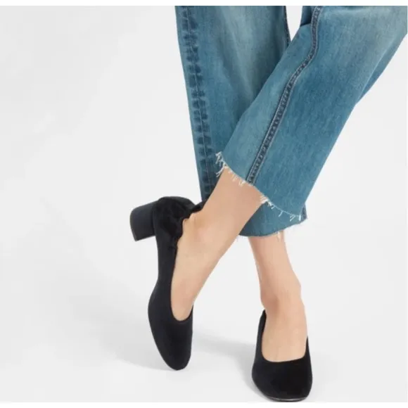 Everlane NWOB The Day Heel Suede Block Heel Pumps Navy Blue Shoes 5.5
