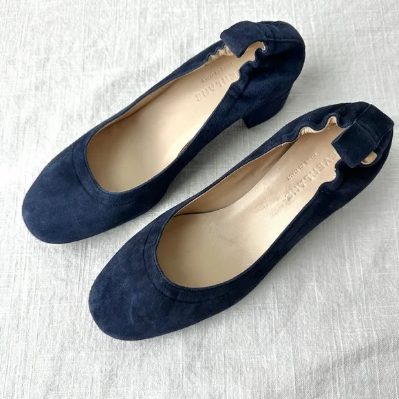 Everlane NWOB The Day Heel Suede Block Heel Pumps Navy Blue Shoes 5.5