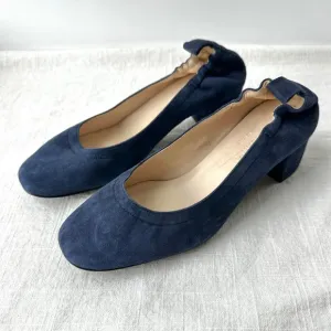Everlane NWOB The Day Heel Suede Block Heel Pumps Navy Blue Shoes 5.5