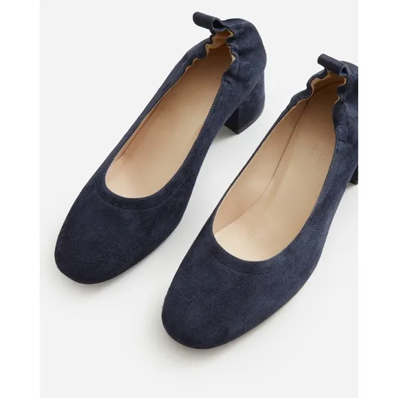 Everlane NWOB The Day Heel Suede Block Heel Pumps Navy Blue Shoes 5.5