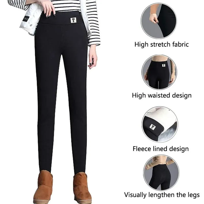 Fleece Lined Women Stretchy Pants Thick Warm Thermal Slim Winter Leggings 2XL