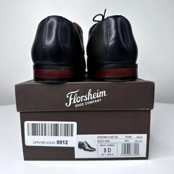 Florsheim | Men | 8 | Postino Oxford | Black Leather Cap Toe Dress Shoes