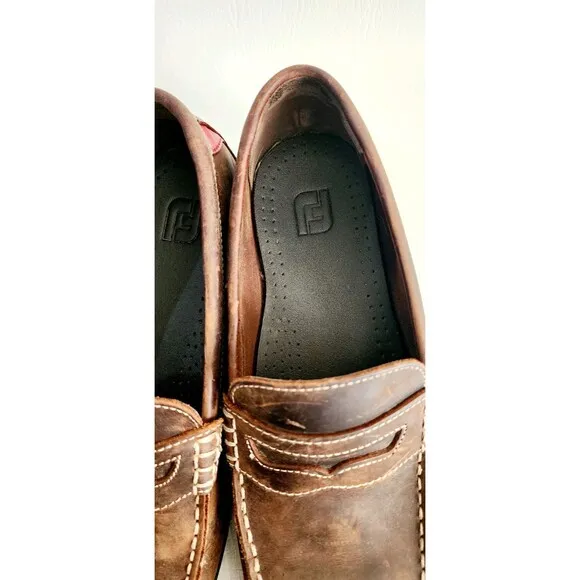 Foot Joy Club Casuals Penny Leather Loafer Shoes Mens 10  79011 Brown Red Accent
