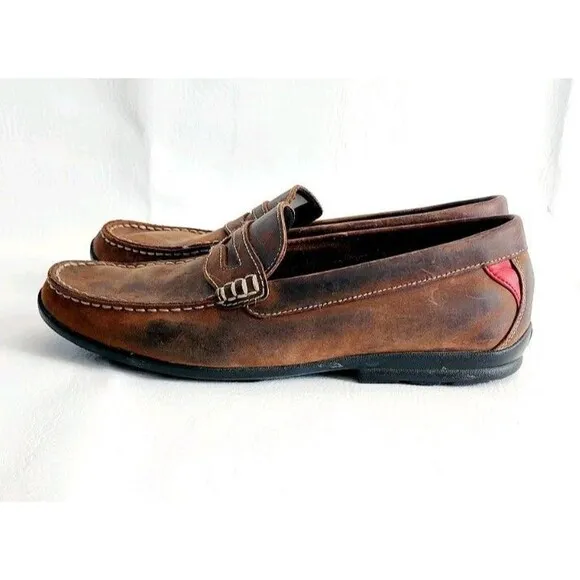 Foot Joy Club Casuals Penny Leather Loafer Shoes Mens 10  79011 Brown Red Accent