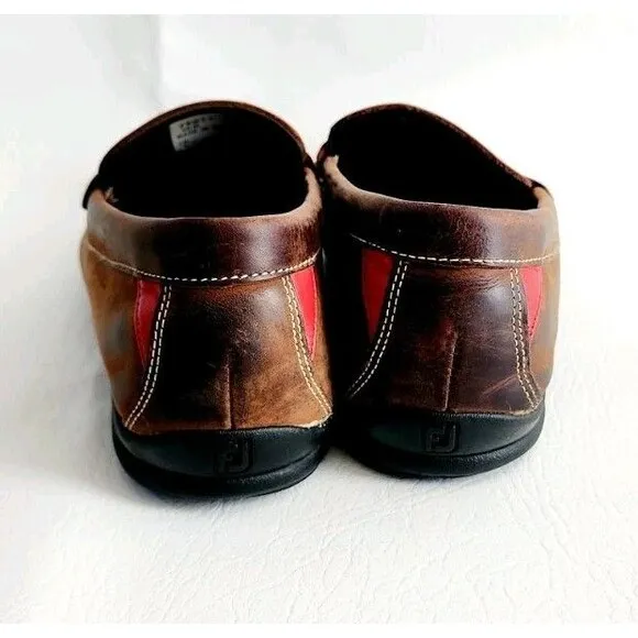 Foot Joy Club Casuals Penny Leather Loafer Shoes Mens 10  79011 Brown Red Accent