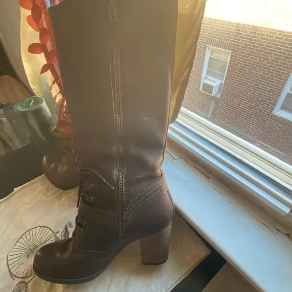 Genuine buttery leather waterproof Timberland lace up knee high boots