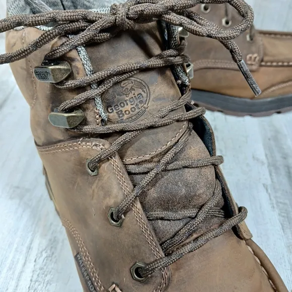 Georgia Boot AMP LT Waterproof Brown Leather 6-Inch Work Boots Anchor Disk #1455