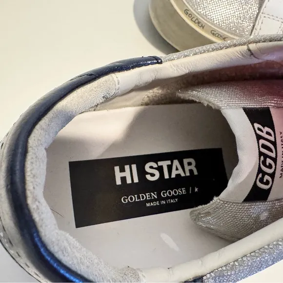 Golden Goose Hi Star Size 8 NEVER WORN Silver and Pink Sneakers with Star Detail