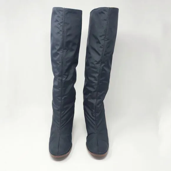 Golo Boots Women 8M Vintage 1970s Black Nylon Sheepskin Fold Over Waterproof