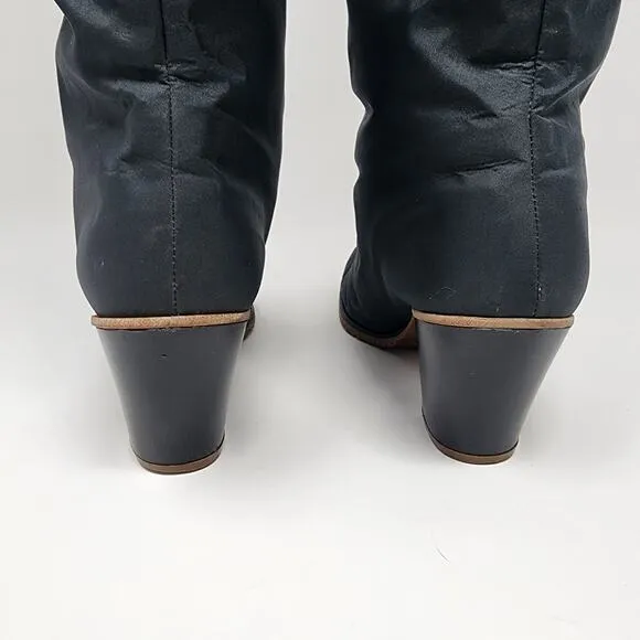 Golo Boots Women 8M Vintage 1970s Black Nylon Sheepskin Fold Over Waterproof