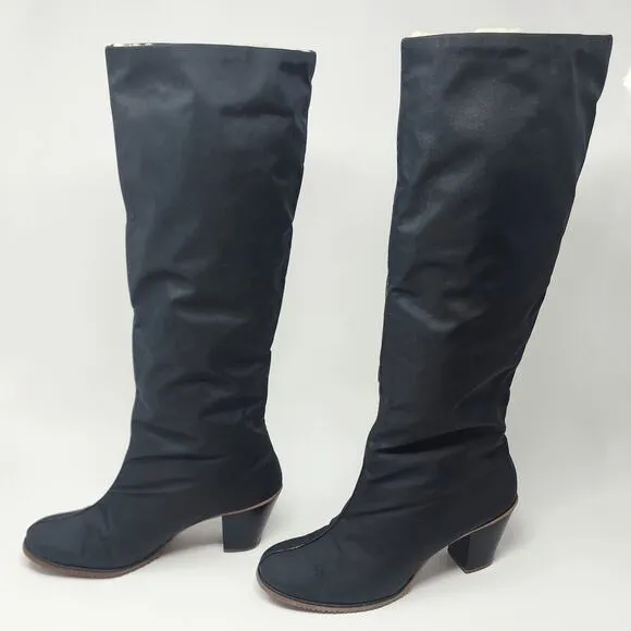 Golo Boots Women 8M Vintage 1970s Black Nylon Sheepskin Fold Over Waterproof