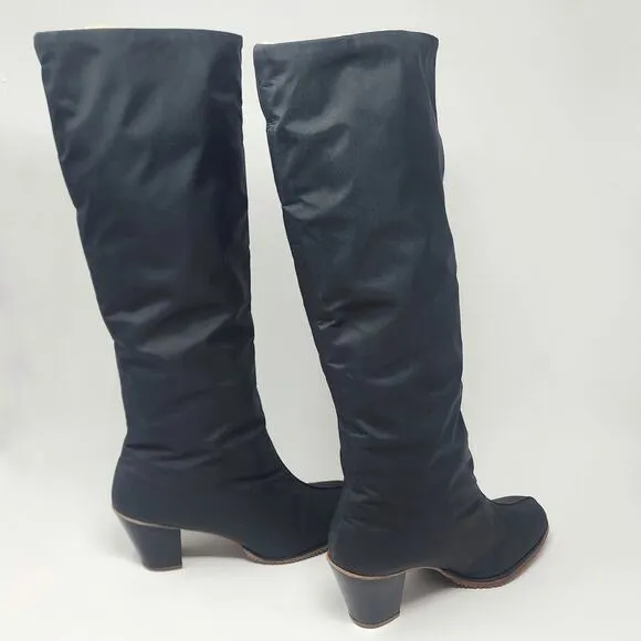 Golo Boots Women 8M Vintage 1970s Black Nylon Sheepskin Fold Over Waterproof