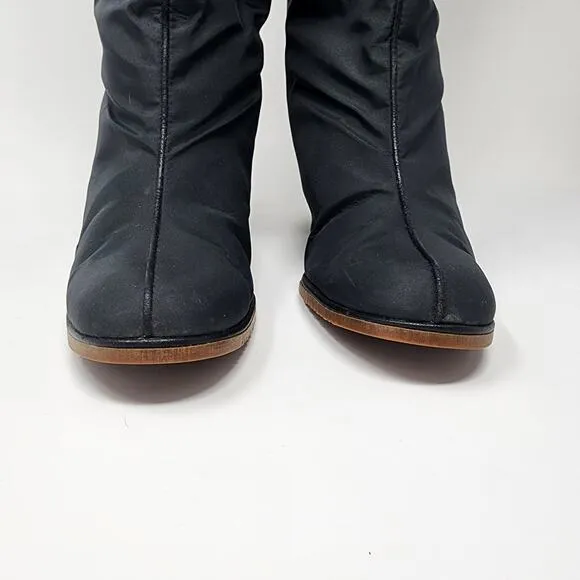 Golo Boots Women 8M Vintage 1970s Black Nylon Sheepskin Fold Over Waterproof
