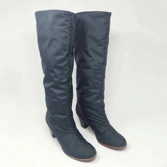 Golo Boots Women 8M Vintage 1970s Black Nylon Sheepskin Fold Over Waterproof