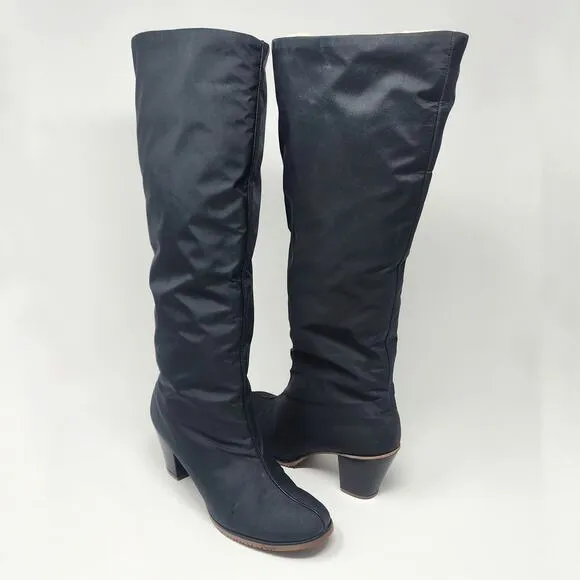 Golo Boots Women 8M Vintage 1970s Black Nylon Sheepskin Fold Over Waterproof