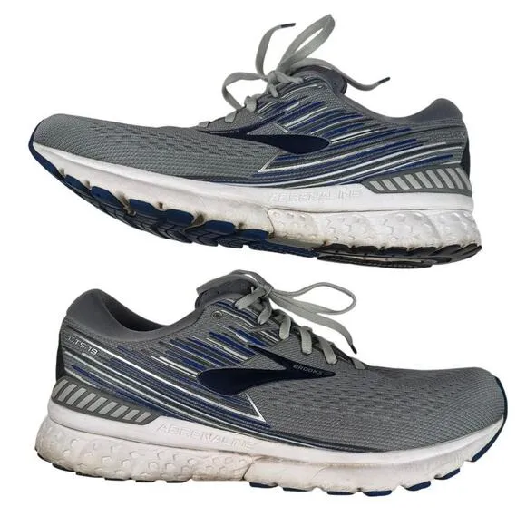 Gray/Blue Brooks Men Adrenaline GTS 19 Running Shoes Sneakers-Size US 10/EU 44