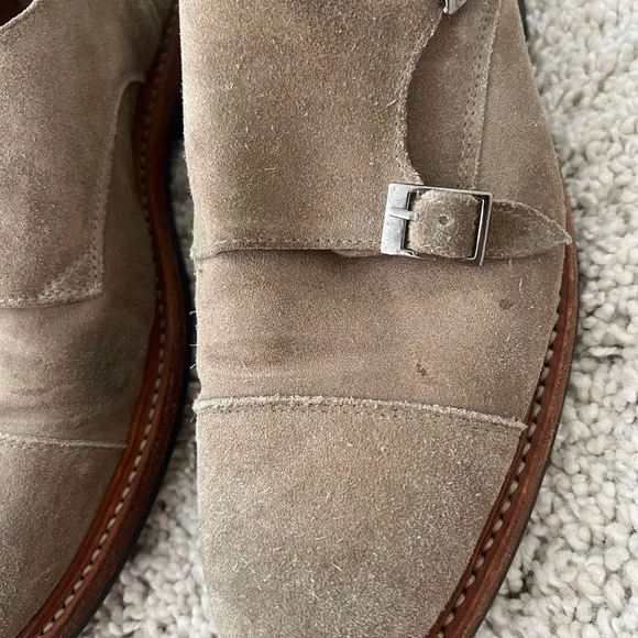 Hardy Amies Brown Suede Double Buckle Loafer Shoes Size 9