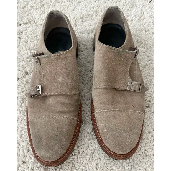 Hardy Amies Brown Suede Double Buckle Loafer Shoes Size 9