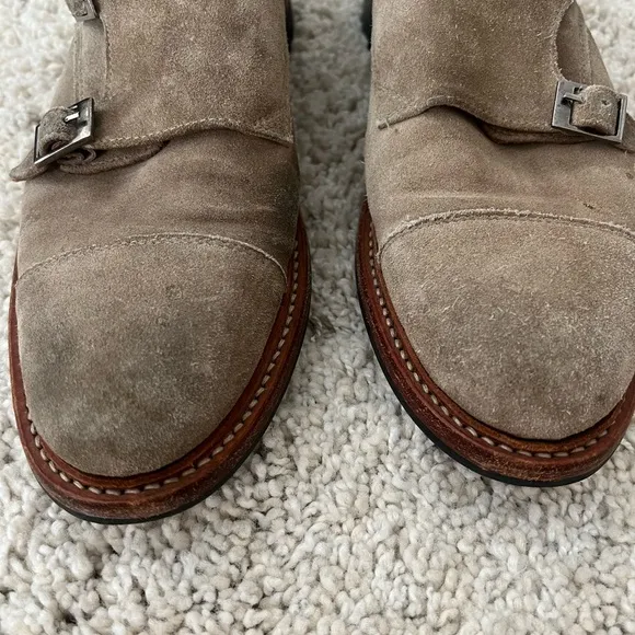 Hardy Amies Brown Suede Double Buckle Loafer Shoes Size 9