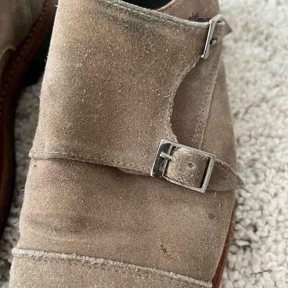 Hardy Amies Brown Suede Double Buckle Loafer Shoes Size 9
