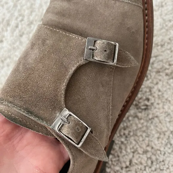 Hardy Amies Brown Suede Double Buckle Loafer Shoes Size 9