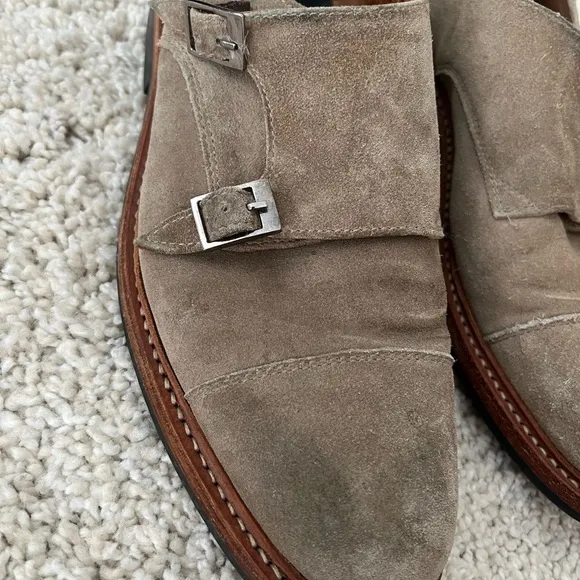 Hardy Amies Brown Suede Double Buckle Loafer Shoes Size 9