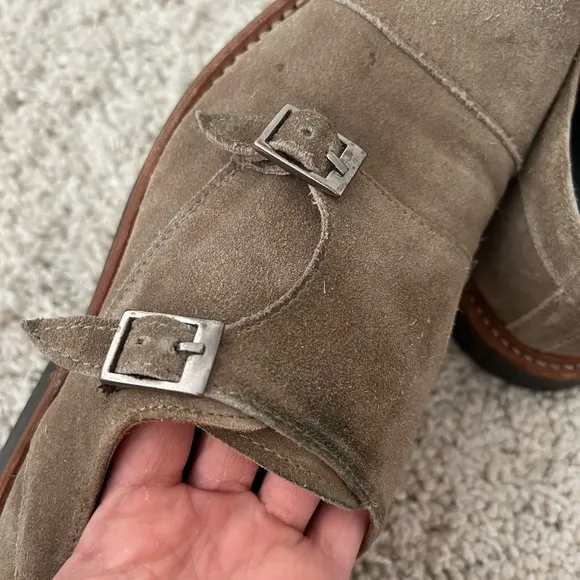 Hardy Amies Brown Suede Double Buckle Loafer Shoes Size 9
