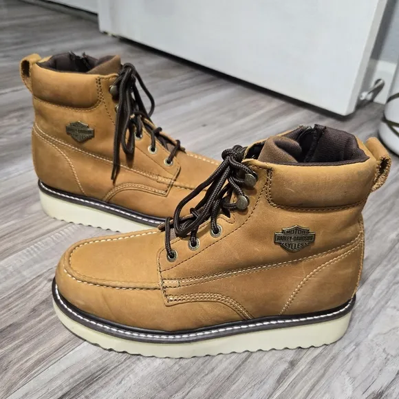 Harley-Davidson Men's Beau Tan Wedge Work Boots Shoes D93136 Sz 8M