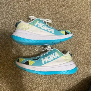 Hoka Blue and White Running Shoes Bare worn S10M