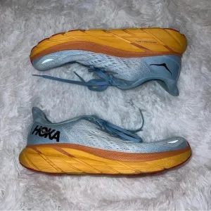 Hoka Clifton 8 Running Shoe Multicolor Tennis Shoe Size 11B Blue &amp; Orange