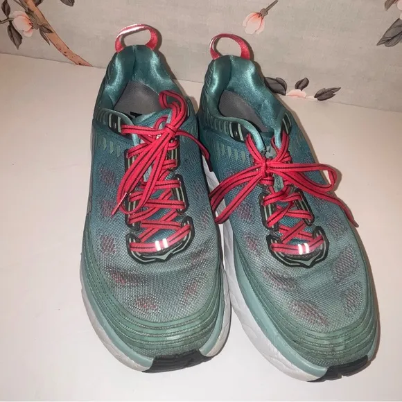 Hoka One One Bondi 10.5 Womens 8 Running Shoes Teal &amp; Pink Model 1019270