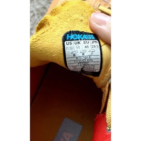 Hoka One One Bondi X Shoes Mens Size 11.5 D Fiesta / Amber Yellow Running