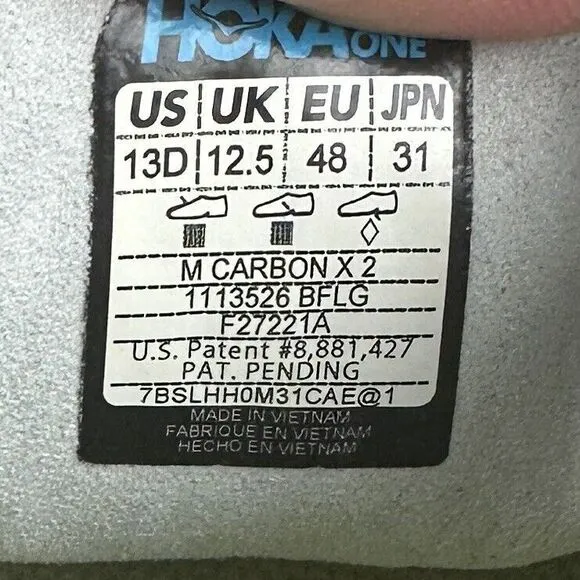 hoka one one‎ carbon x2 mens white yellow running shoes 13D