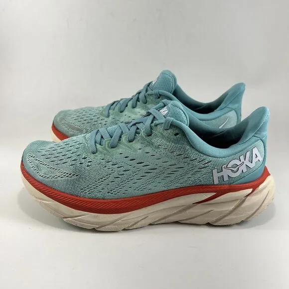 Hoka One One Clifton 8 Running Shoes Womens Size 7 D Wide Blue Aquarelle