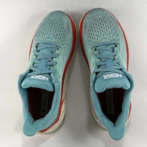Hoka One One Clifton 8 Running Shoes Womens Size 7 D Wide Blue Aquarelle